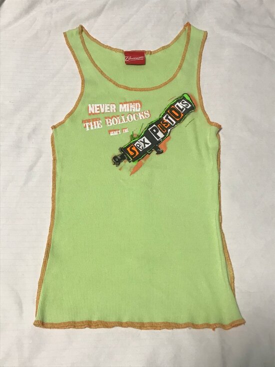 Bravado Tops - Sex Pistols Y2K Punk Rock Bravado Tank Top Lime Green & Orange XS SMALL MEDIUM